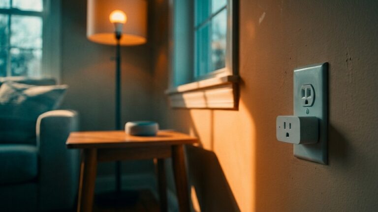 Smart plug in wall socket, home hub in background