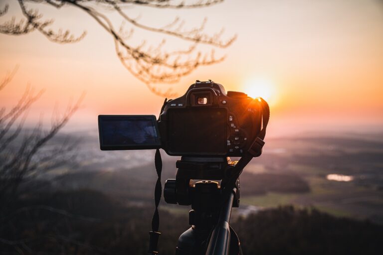 Landscape composition with camera on tripod
