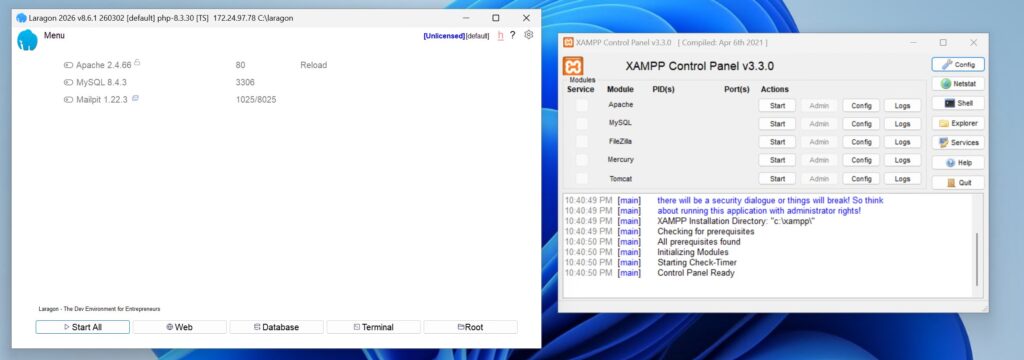 Laragon vs XAMPP user interface